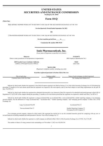 Thumbnail Ionis Pharmaceuticals
 Quarterly Report 2022-q3