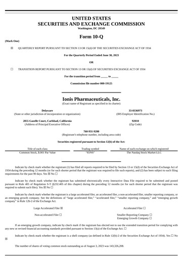 Thumbnail Ionis Pharmaceuticals
 Quarterly Report 2023-q2