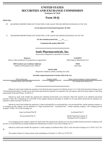 Thumbnail Ionis Pharmaceuticals
 Quarterly Report 2024-q3
