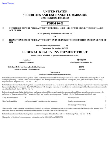 Thumbnail Federal Realty Investment Trust
 Quarterly Report 2017-q1