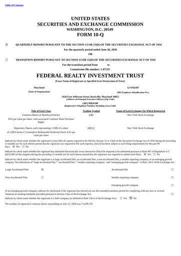 Thumbnail Federal Realty Investment Trust
 Quarterly Report 2020-q2