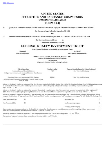Thumbnail Federal Realty Investment Trust
 Quarterly Report 2021-q3