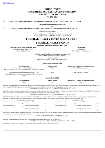 Thumbnail Federal Realty Investment Trust
 Quarterly Report 2025-q1