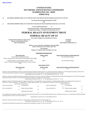 Thumbnail Federal Realty Investment Trust
 Quarterly Report 2025-q3