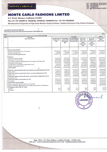 Thumbnail Monte Carlo Fashions Quarterly Report 2014-q4