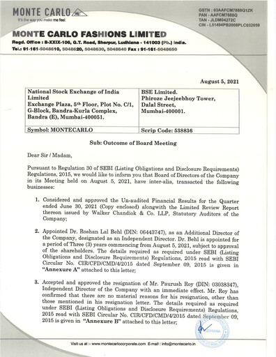 Thumbnail Monte Carlo Fashions Quarterly Report 2021-q2