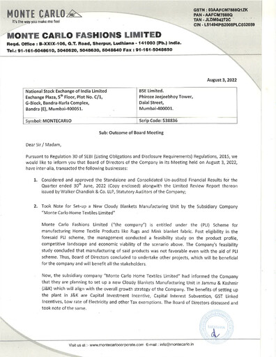 Thumbnail Monte Carlo Fashions Quarterly Report 2022-q2