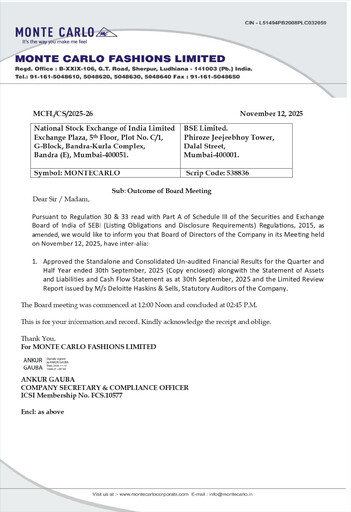 Thumbnail Monte Carlo Fashions Quarterly Report 2025-q3