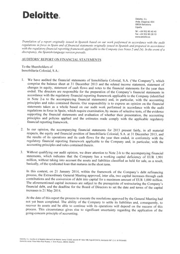 Vorschaubild Inmobiliaria Colonial
 Finanzmitteilung 2013