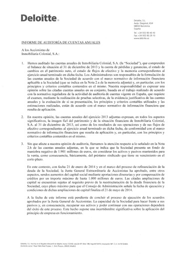Vorschaubild Inmobiliaria Colonial
 Finanzmitteilung 2013