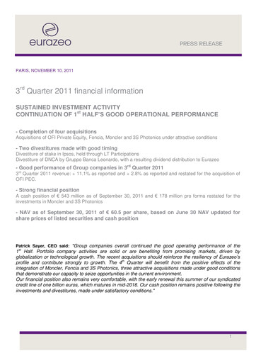 Thumbnail Eurazeo Quarterly Report 2011-q3