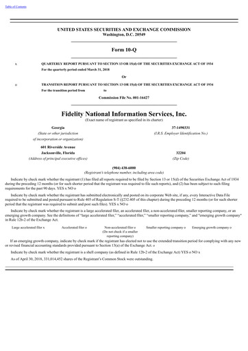 Thumbnail Fidelity National Information Services Quarterly Report 2018-q1
