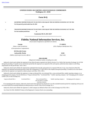 Thumbnail Fidelity National Information Services Quarterly Report 2018-q2