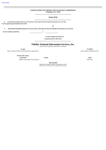 Thumbnail Fidelity National Information Services Quarterly Report 2019-q2