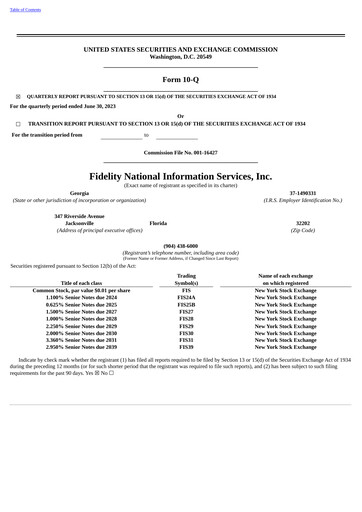 Thumbnail Fidelity National Information Services Quarterly Report 2023-q2