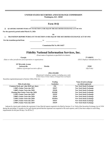 Miniature Fidelity National Information Services Rapport trimestriel 2026-q1