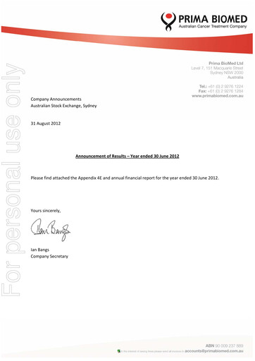 Thumbnail Immutep Financial Report 2012