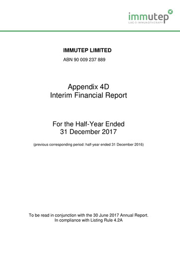 Thumbnail Immutep Financial Report 2018-h1