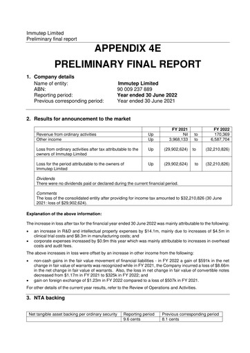 Thumbnail Immutep Financial Report 2022