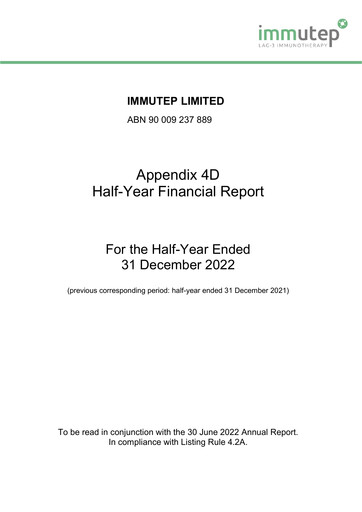 Thumbnail Immutep Financial Report 2023-h1