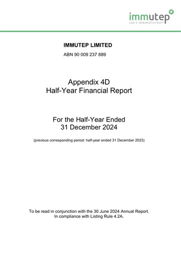 Thumbnail Immutep Financial Report 2025-h1