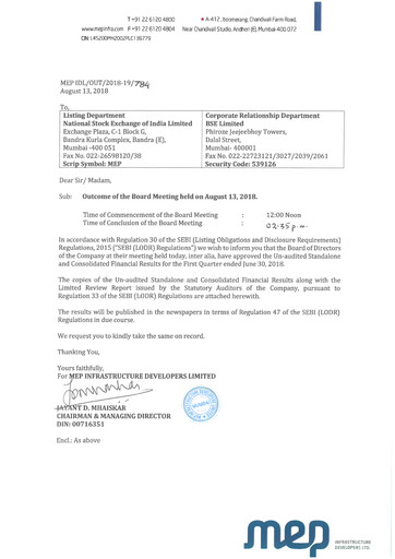 Thumbnail MEP Infrastructure
 Quarterly Report 2018-q1