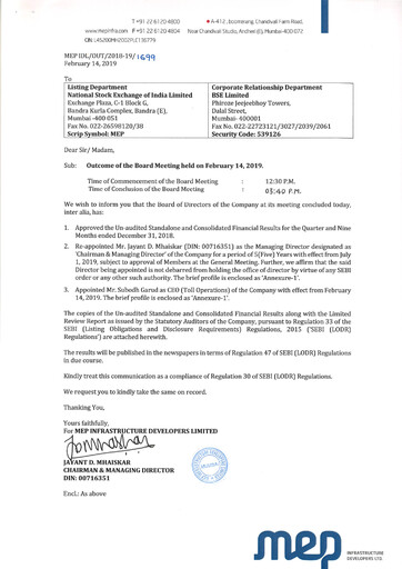 Thumbnail MEP Infrastructure
 Quarterly Report 2018-q3