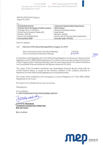 Thumbnail MEP Infrastructure
 Quarterly Report 2019-q1