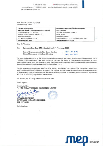 Thumbnail MEP Infrastructure
 Quarterly Report 2019-q3