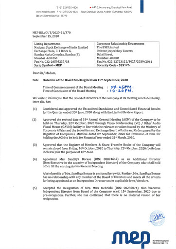 Thumbnail MEP Infrastructure
 Quarterly Report 2020-q1