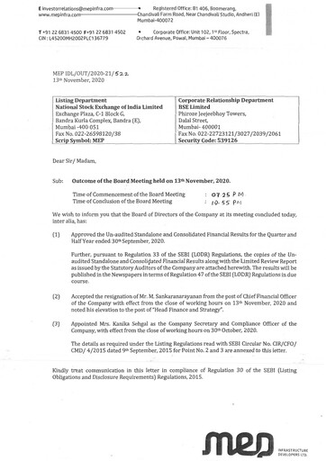 Thumbnail MEP Infrastructure
 Quarterly Report 2020-q2