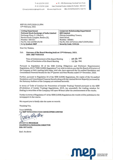 Thumbnail MEP Infrastructure
 Quarterly Report 2020-q3