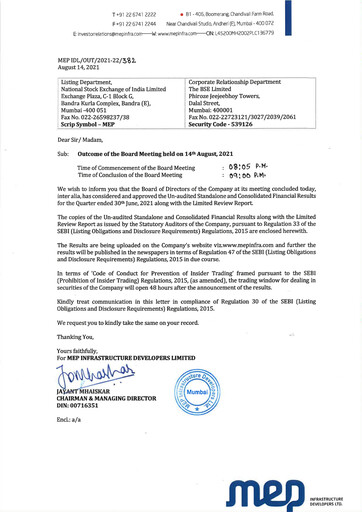 Thumbnail MEP Infrastructure
 Quarterly Report 2021-q1