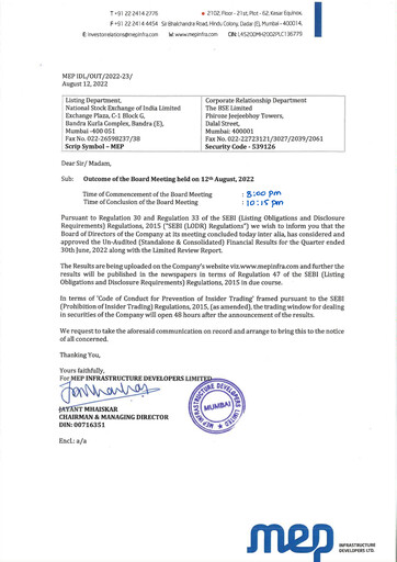 Thumbnail MEP Infrastructure
 Quarterly Report 2022-q1