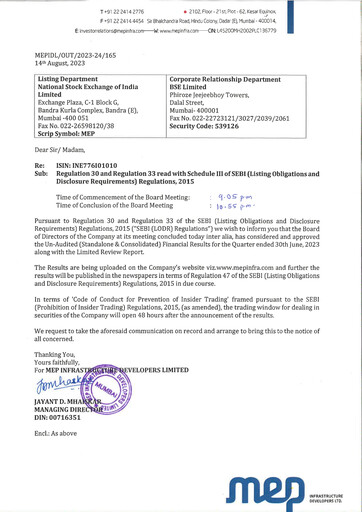 Thumbnail MEP Infrastructure
 Quarterly Report 2023-q1