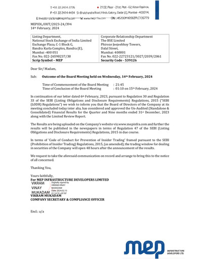 Thumbnail MEP Infrastructure
 Quarterly Report 2023-q3