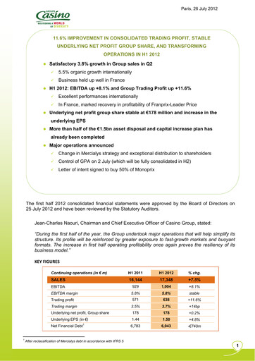 Vorschaubild Casino Guichard-Perrachon Halbjahresbericht 2012-h1