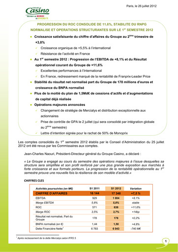 Vorschaubild Casino Guichard-Perrachon Halbjahresbericht 2012-h1