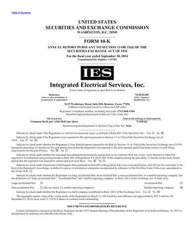 Miniature IES Holdings Rapport annuel 2014