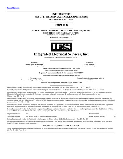 Miniature IES Holdings Rapport annuel 2015