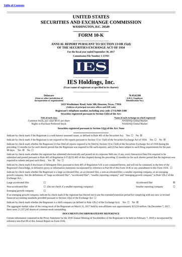 Miniature IES Holdings Rapport annuel 2017