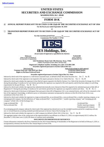 Miniature IES Holdings Rapport annuel 2018