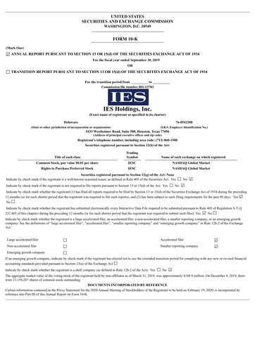 Miniature IES Holdings Rapport annuel 2019
