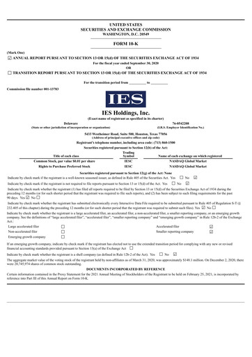 Miniature IES Holdings Rapport annuel 2020