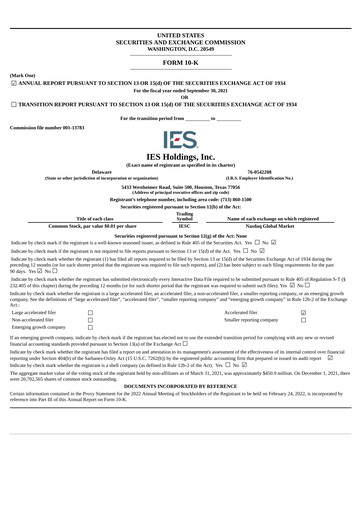 Miniature IES Holdings Rapport annuel 2021