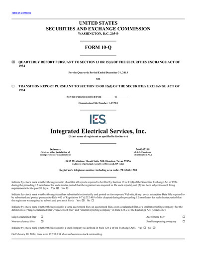 Thumbnail IES Holdings Quarterly Report 2014-q1
