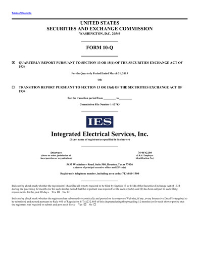 Thumbnail IES Holdings Quarterly Report 2015-q2