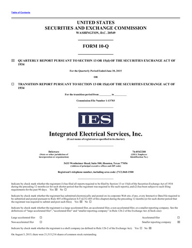 Thumbnail IES Holdings Quarterly Report 2015-q3