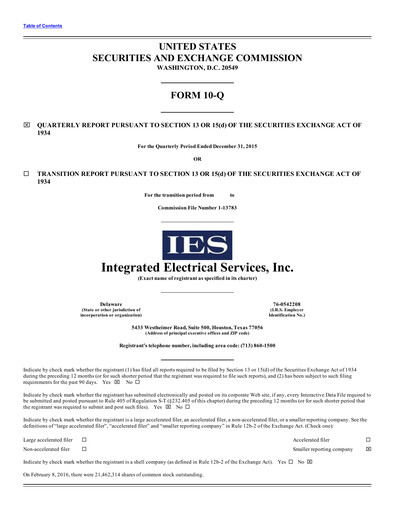 Thumbnail IES Holdings Quarterly Report 2016-q1