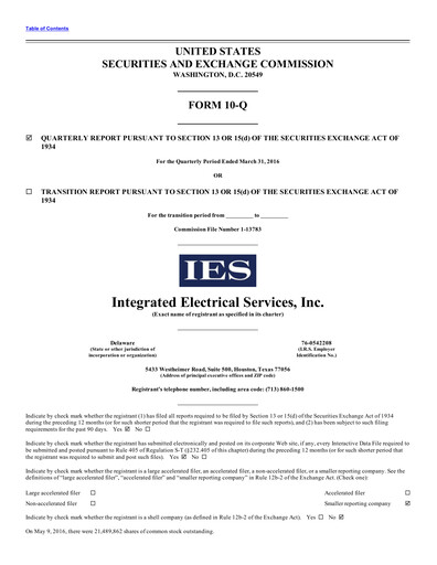 Thumbnail IES Holdings Quarterly Report 2016-q2
